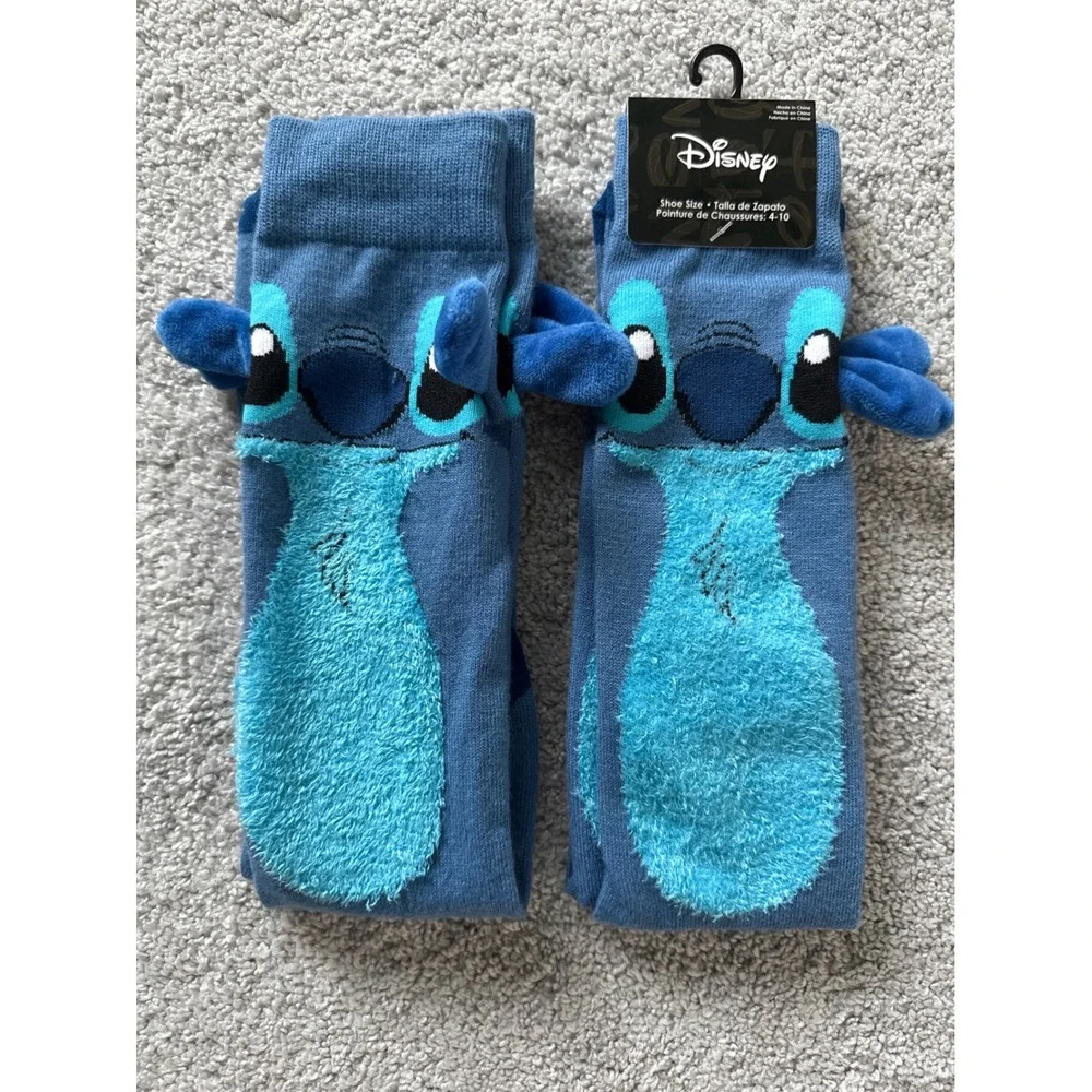 Disney Lilo & Stitch Blue 3D Ears Knee High Socks Women Shoe Size 4-10 New